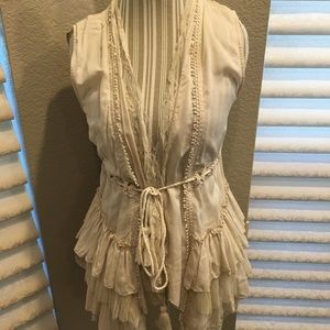 Bohemian or vintage lace and ruffle vest top